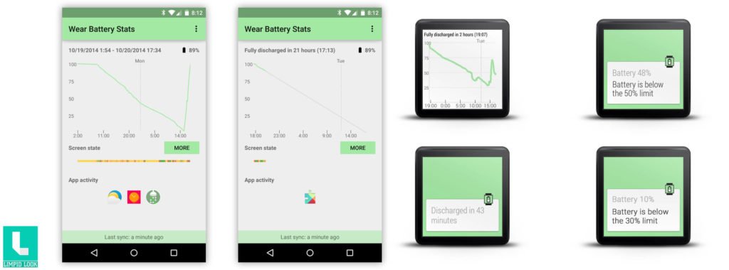 Android Wear Battery Stats App Screens